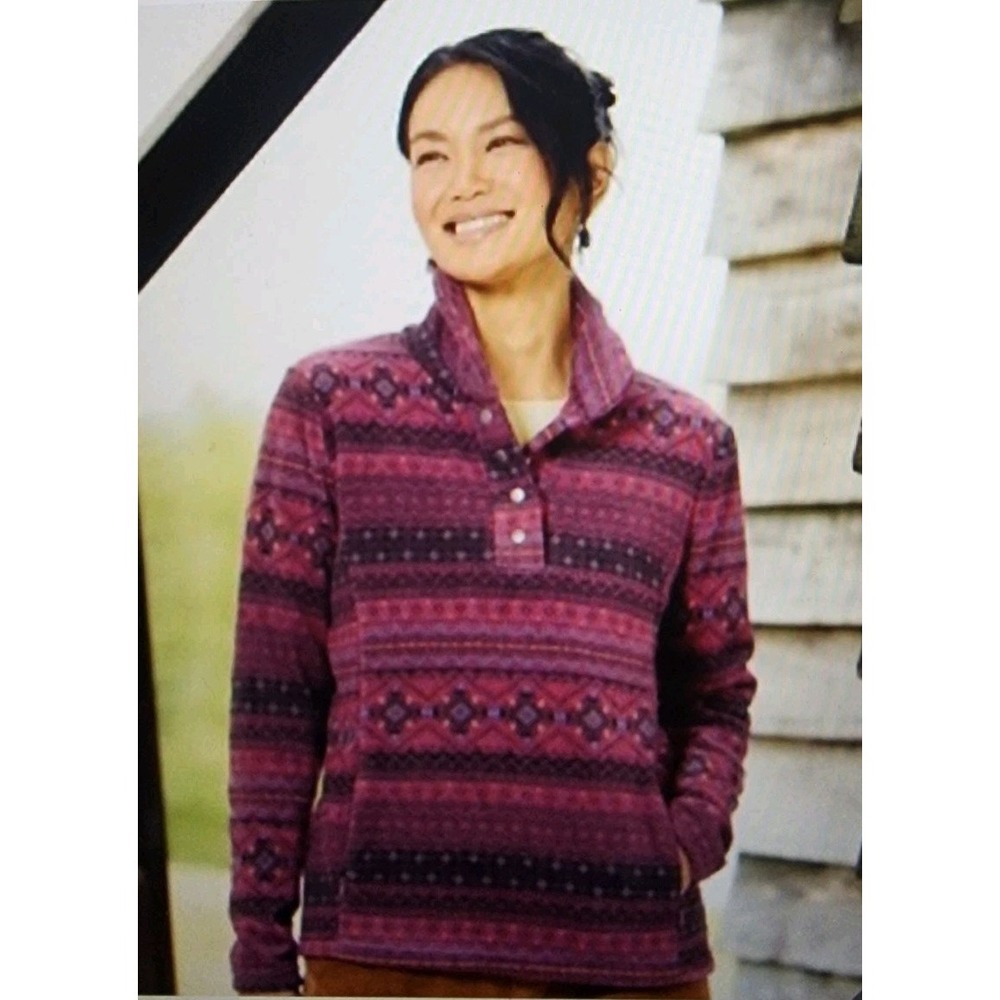 The Vermont Country Store‎ Fleece 1/4 Snap Pullover Sweater Womens M Aztec Top